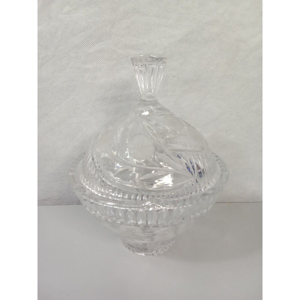 Crystal‎ Covered Compote Bowl Candy Dish Floral